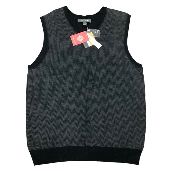 Men’s Croft & Barrow L Large 42 - 44 V-Neck Sweater Vest Black Pullover NWT - Picture 2 of 6